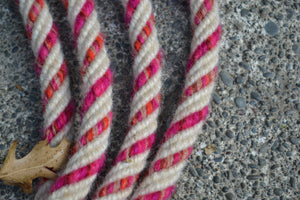 Loop rein: two toned pink stripe. Medium.