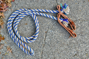 Loop rein: Cream with aqua blue stripe. Large