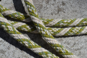 Loop rein:  Lime green and cream in "Hop and skip" pattern