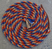 Tan, orange and blue  "1 and 1 half" pattern mecate