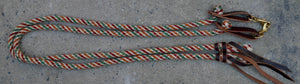 Split Reins: Green, orange and red barber pole pattern. Medium
